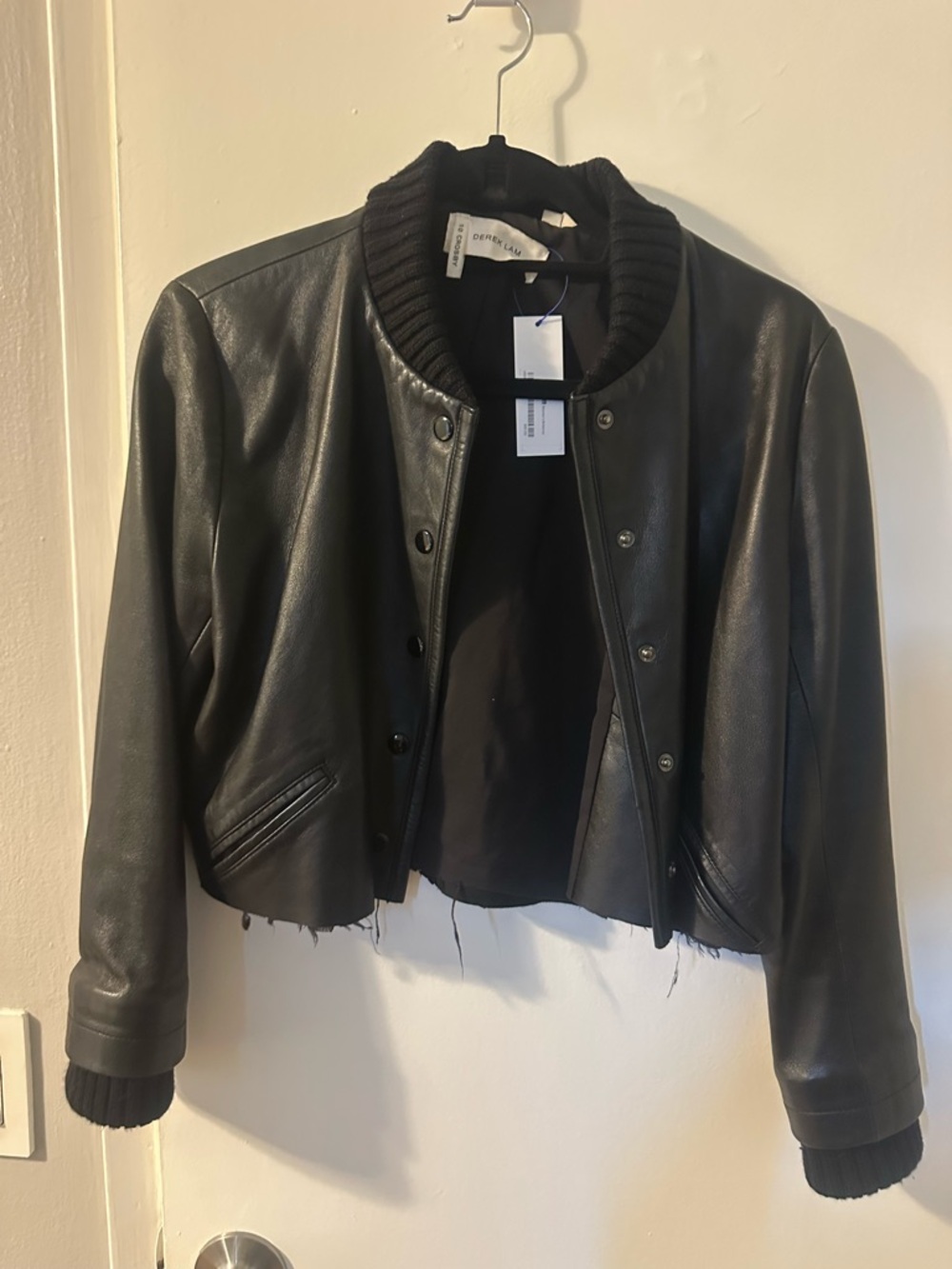 Derek LAm Women's Black Leather Bomber Jacket